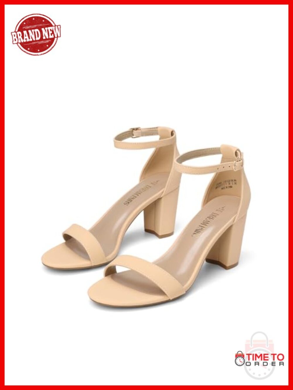 Women Block Heel Sandals Faux Leather 3 Inch Chunky Heel Ankle Strap